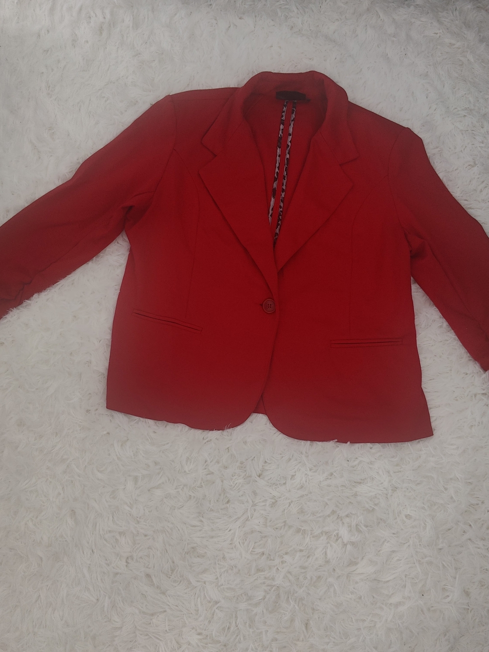 New York & Company Red Single-Button Blazer With Leopard Inner Stripe Lining